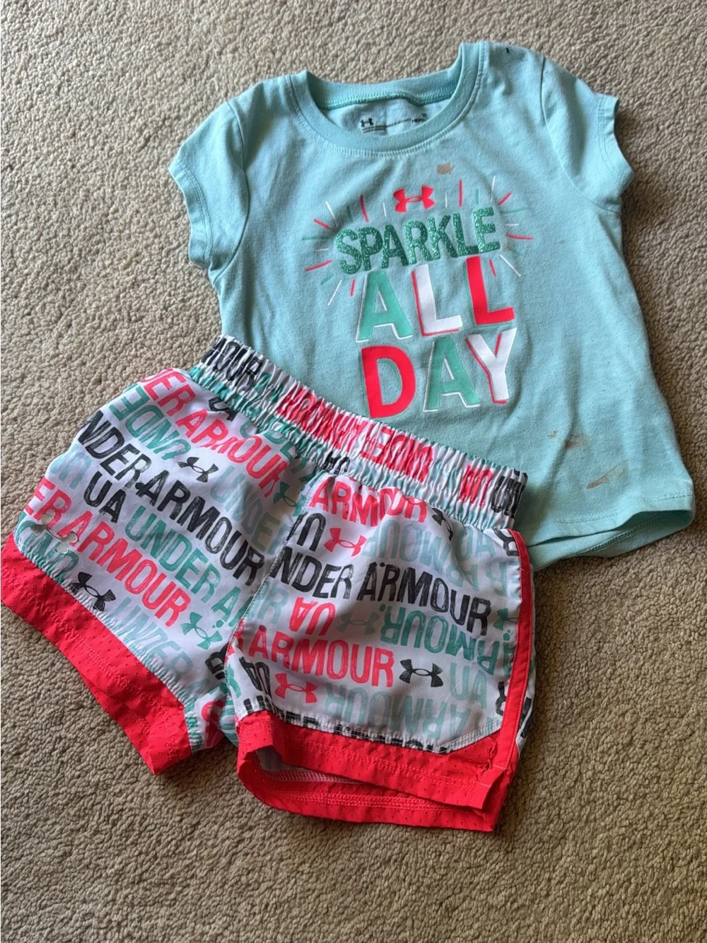 Under Armour Girls 2T Sparkle All Day Tee & Athletic Shorts Set